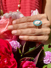 Load image into Gallery viewer, Vintage Italian Cameo Ring with Persian Turquoise
