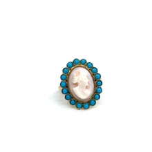 Load image into Gallery viewer, Vintage Italian Cameo Ring with Persian Turquoise