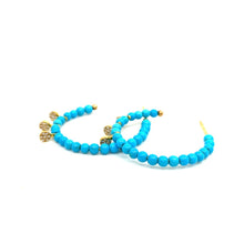 Load image into Gallery viewer, Turquoise Beaded Hoops with Diamond Dangles