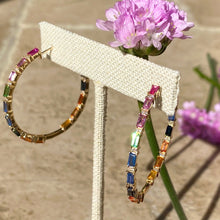 Load image into Gallery viewer, Rainbow Sapphire Hoops