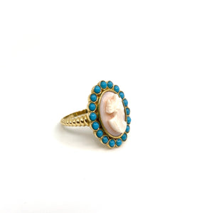 Vintage Italian Cameo Ring with Persian Turquoise