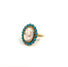 Load image into Gallery viewer, Vintage Italian Cameo Ring with Persian Turquoise