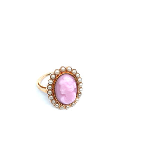 Vintage Italian Cameo Ring with Antique Pearls