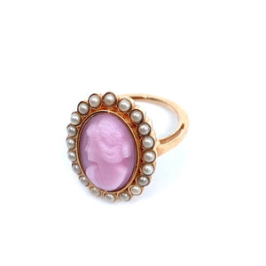 Vintage Italian Cameo Ring with Antique Pearls