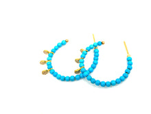 Load image into Gallery viewer, Turquoise Beaded Hoops with Diamond Dangles