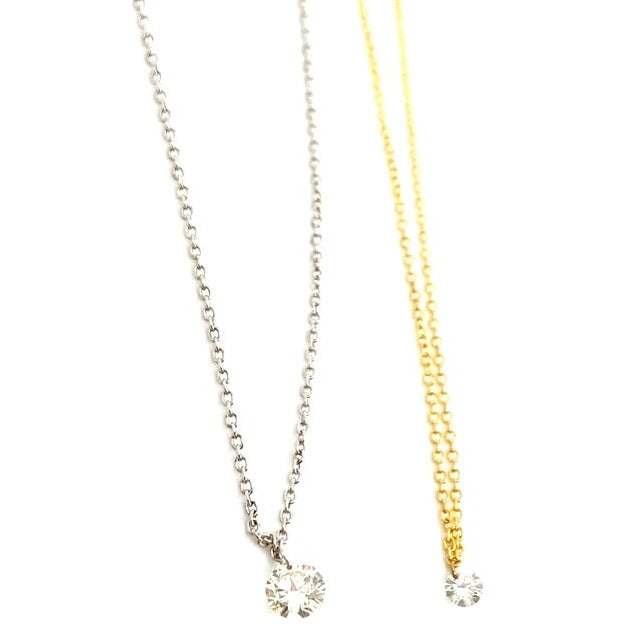 Drilled Diamond Single Drop Necklace