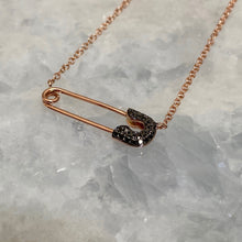 Load image into Gallery viewer, Black Diamond Safety Pin Necklace