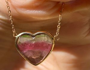 Watermelon Tourmaline Faceted Heart Necklace