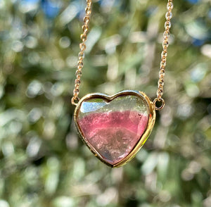 Watermelon Tourmaline Faceted Heart Necklace