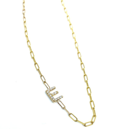 Diamond Initial Necklace with Paperclip Chain